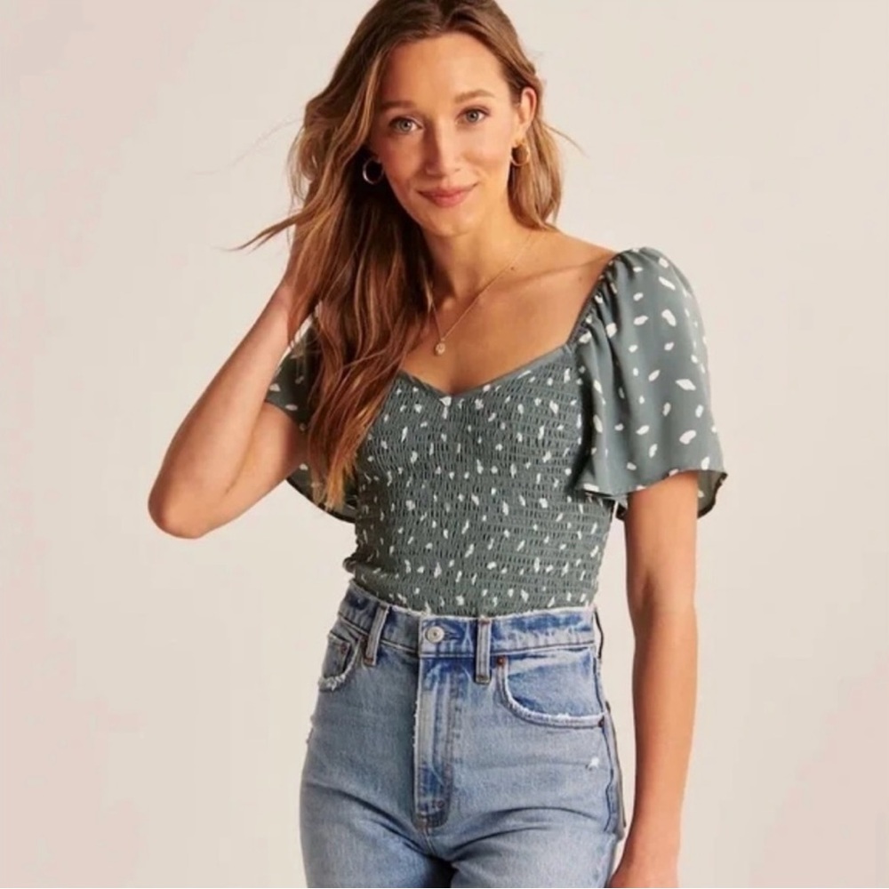 Abercrombie & Fitch Teal Smocked Puff Sleeve Bodysuit